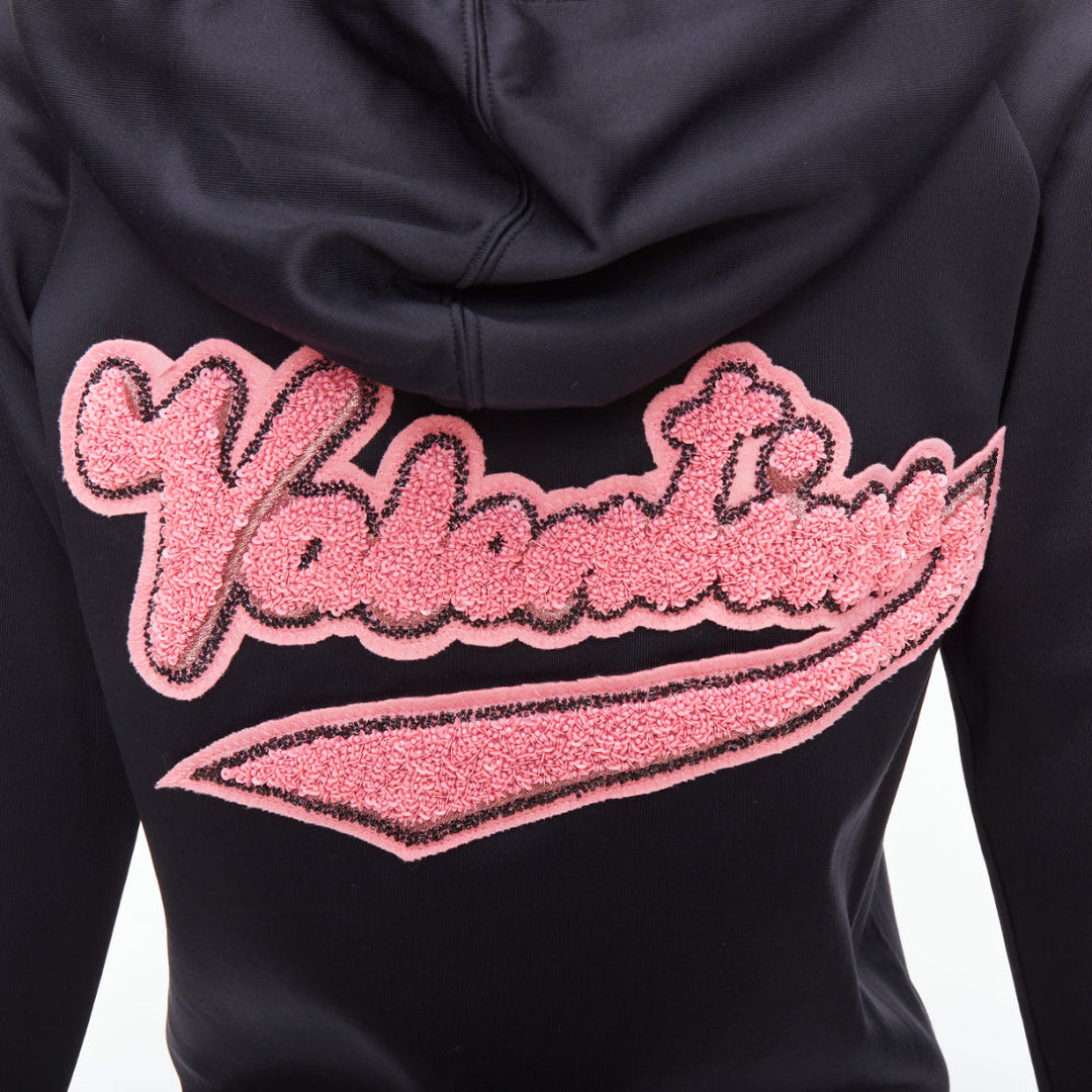 VALENTINO red pink velvet lipstick beaded applique black hoodie S