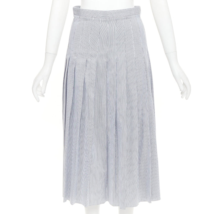 CELINE black white cotton striped box pleated high waist midi skirt FR36 S