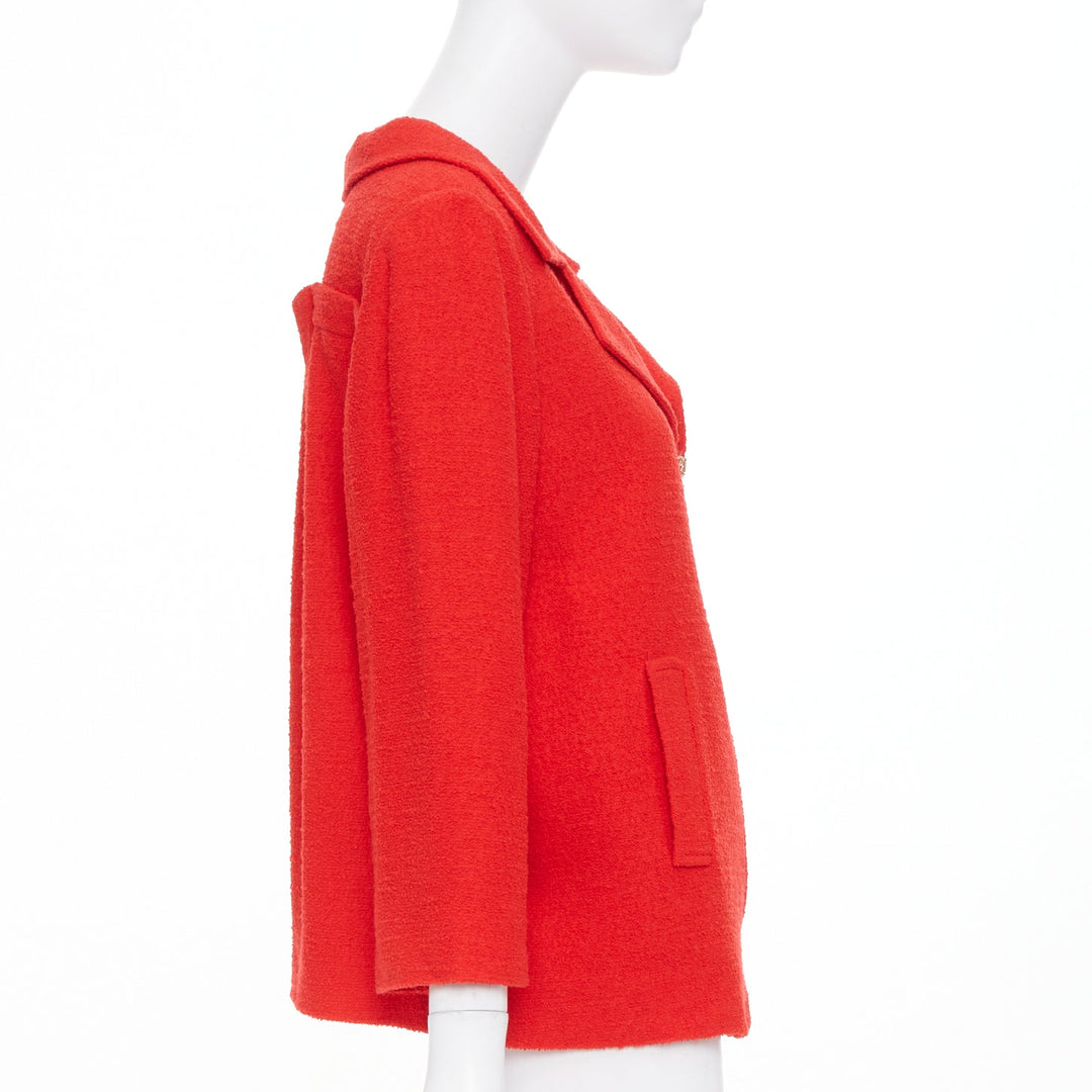 OSCAR DE LA RENTA 2008 red wool tweed gold zip open collar jacket US14 3XL
