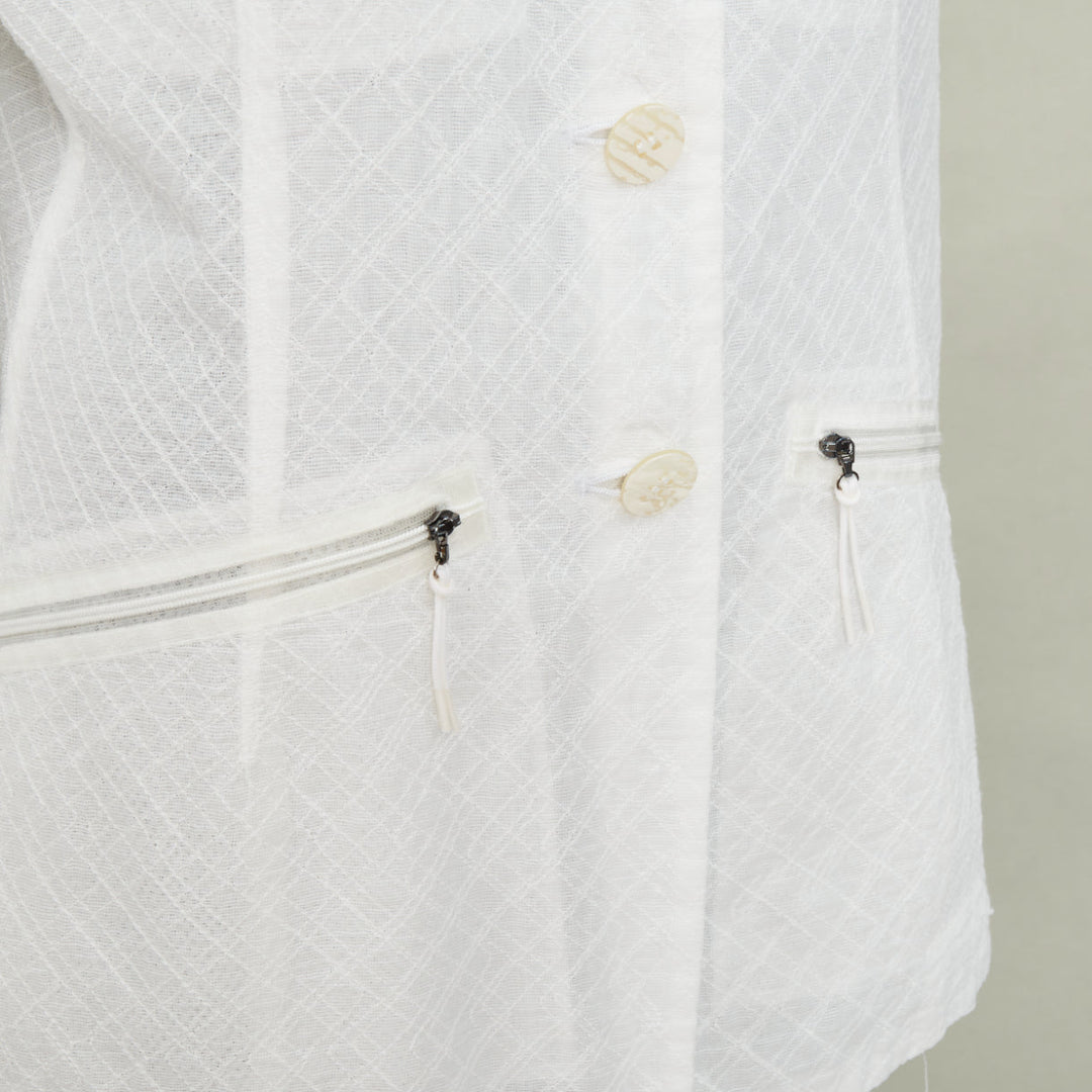 ISSEY MIYAKE Vintage white lattice grid stitch zippered pocket cotton jacket L