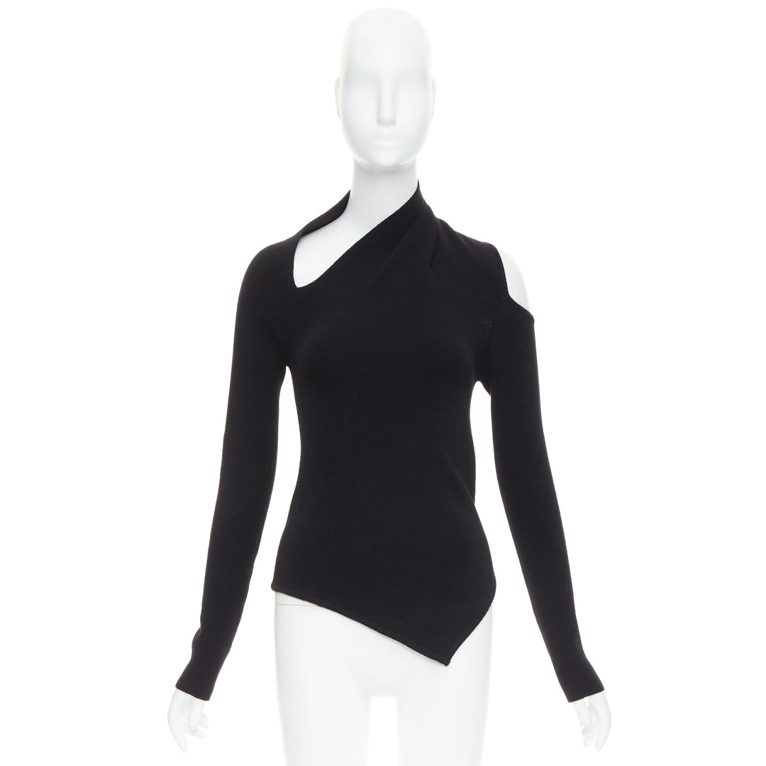 MONSE black extrafine merino wool cut out cold shoulder sweater XS