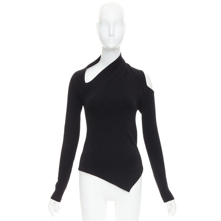 MONSE black extrafine merino wool cut out cold shoulder sweater XS
