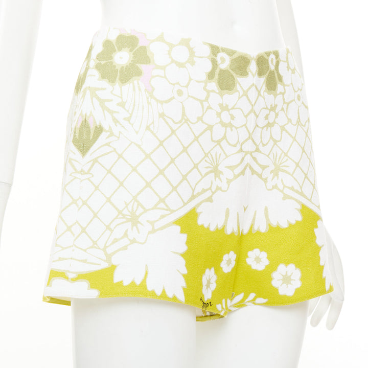 VALENTINO 2020 green yellow white floral lattice graphic jacquard shorts IT38 XS