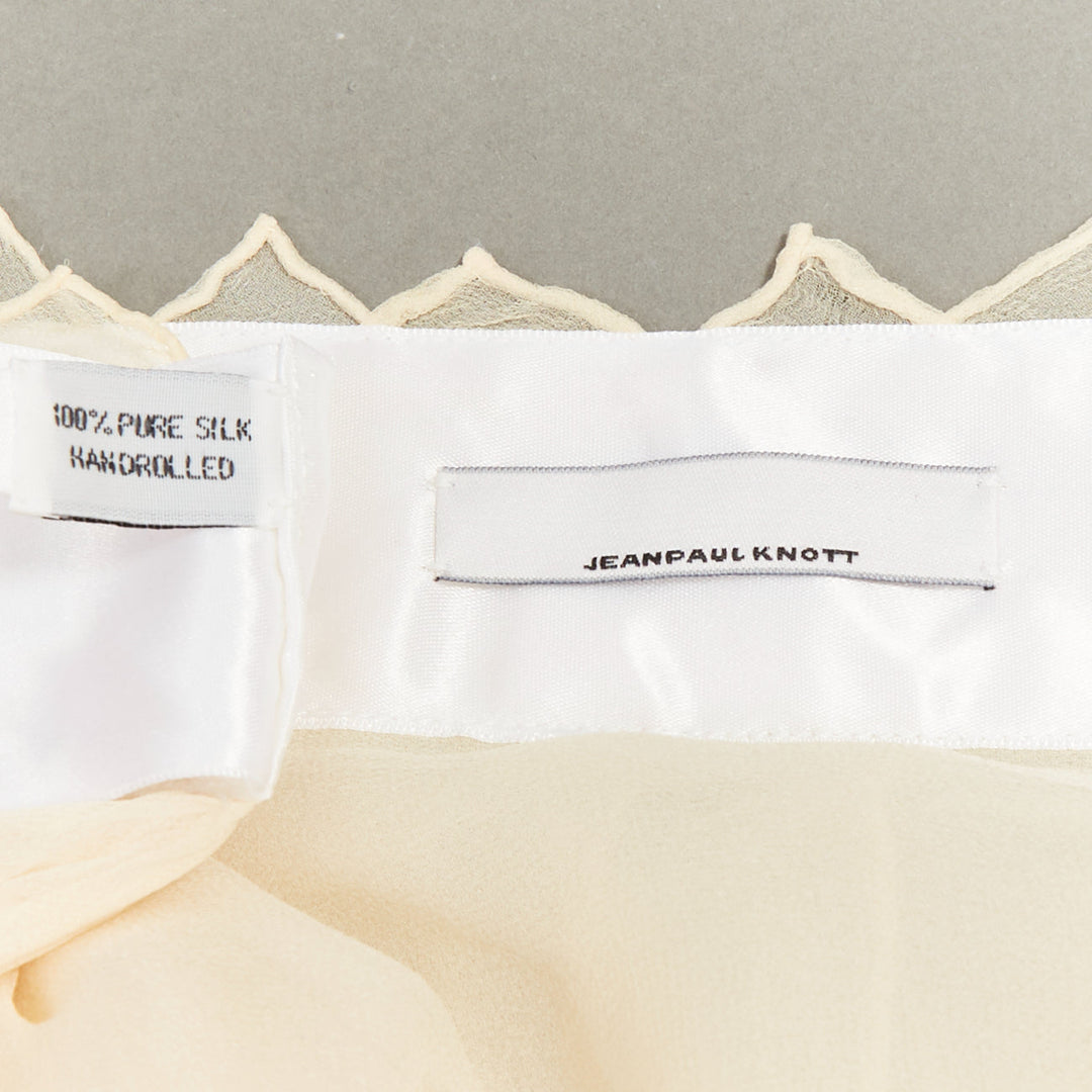 JEAN PAUL KNOTT cream hand-rolled pure chiffon silk white ribbon wrap skirt