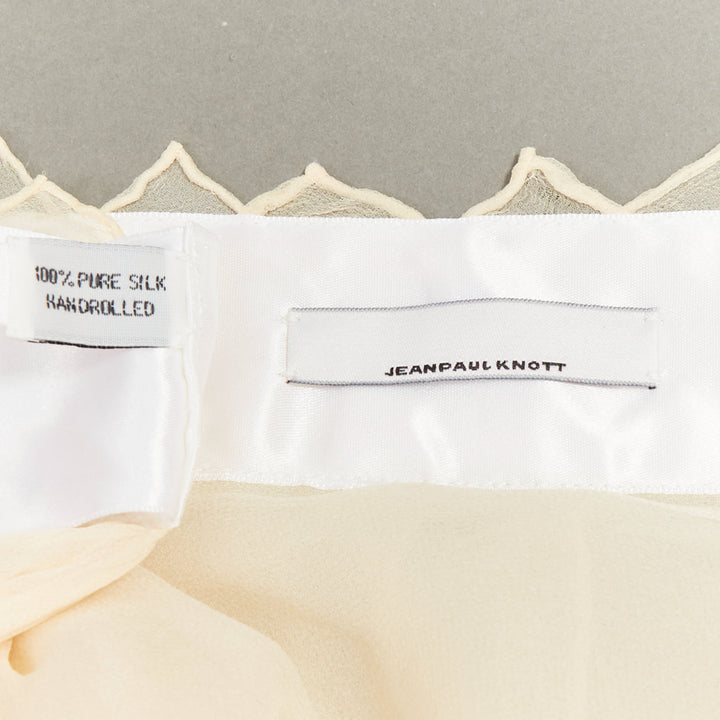 JEAN PAUL KNOTT cream hand-rolled pure chiffon silk white ribbon wrap skirt