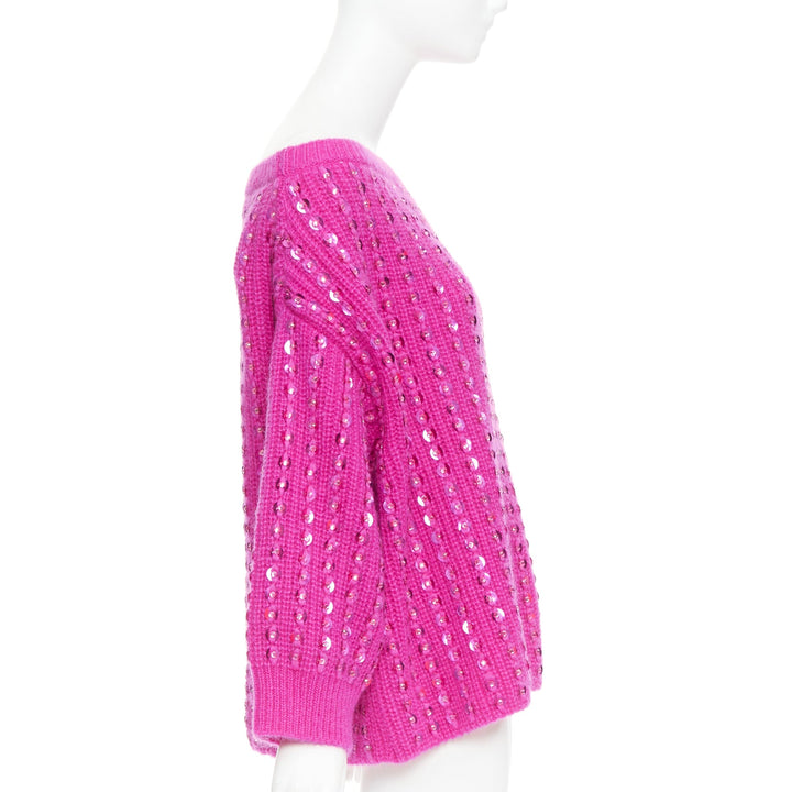 VALENTINO 2022 Pier Paolo Piccioli hot pink mohair blend jewel sweater S