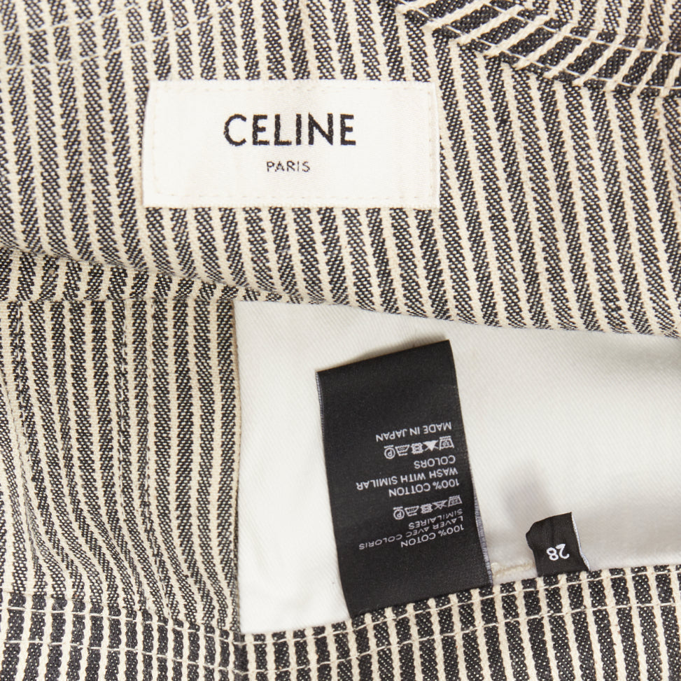 CELINE 2020 Runway Hickory grey striped logo buckles cargo overalls dungaree 28"