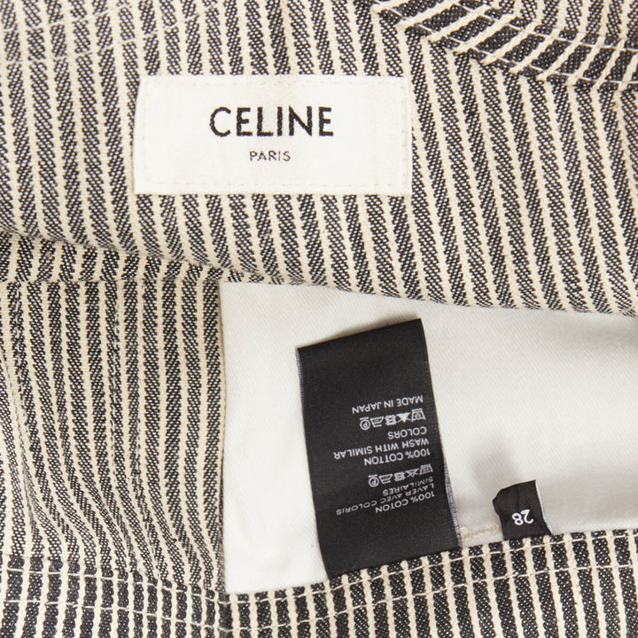 CELINE 2020 Runway Hickory grey striped logo buckles cargo overalls dungaree 28"