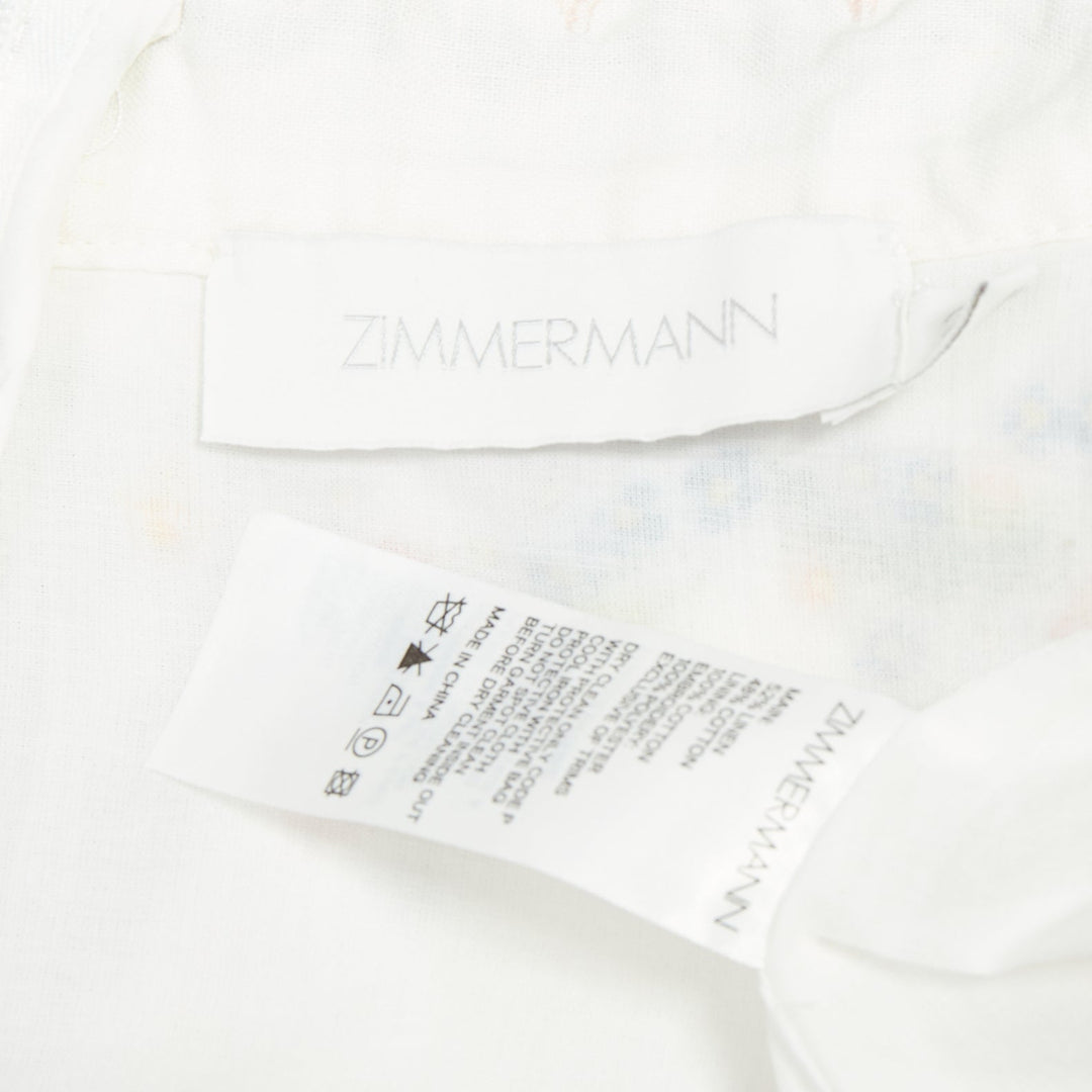 ZIMMERMANN Carnaby white linen cotton phoenix embroidery scallop shorts US2 S2