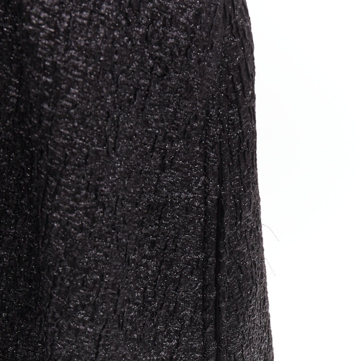 CHANEL 2016 Runway gunmetal glitter black pleated tweed sleeveless dress FR42 L