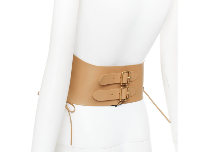 CHRISTIAN DIOR 2021 D-Lace tan brown light gold lace leather corset belt 75cm