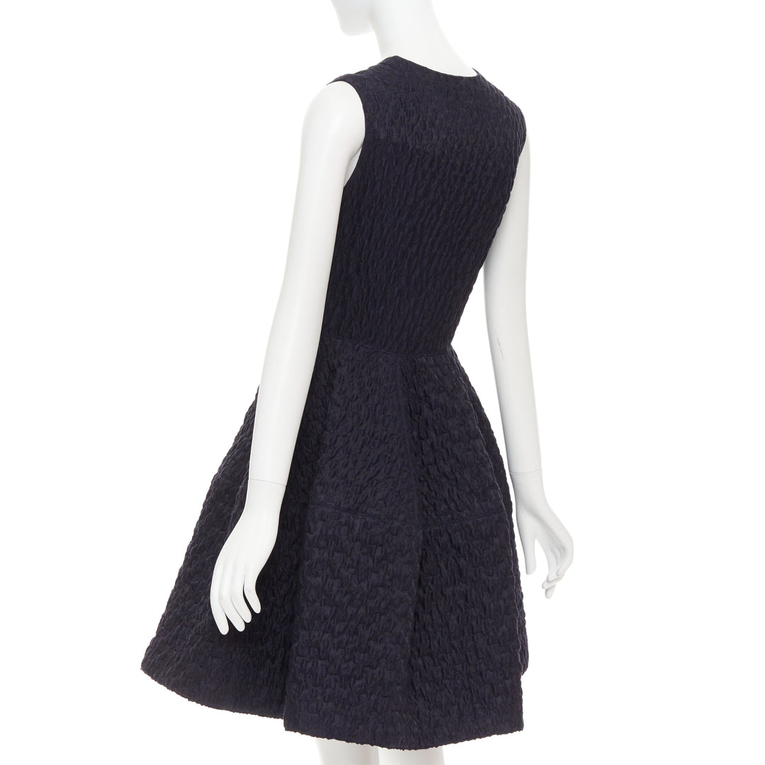 JOURDEN ANAIS navy blue black wool blend cloque fit flare cocktail dress FR38 M