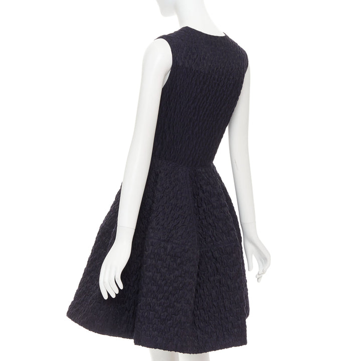 JOURDEN ANAIS navy blue black wool blend cloque fit flare cocktail dress FR38 M