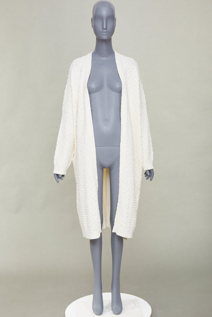 LAUREN MANOOGIAN 2022 Bubble Rib open front cream cotton cardigan knitwear OS
