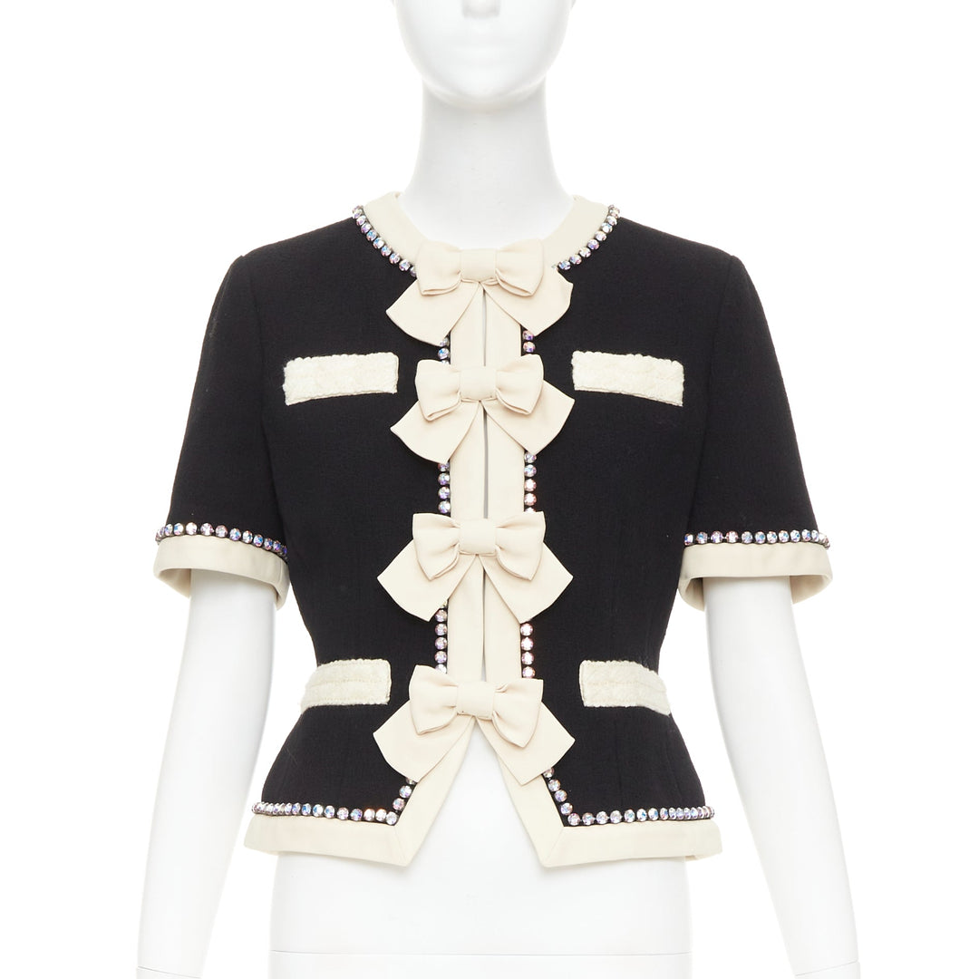 GUCCI 2017 Runway black tailleur crystal bow embellished wool jacket IT40 S