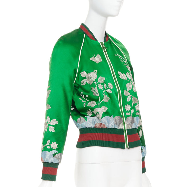 GUCCI 2016 Runway green duchess silk gold embroidery chinoiserie bomber IT40 S