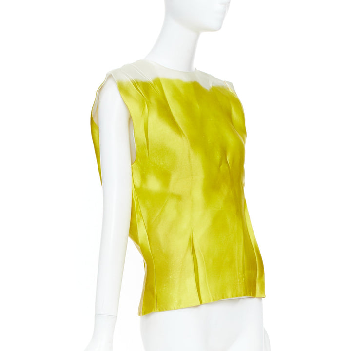 PRADA 2023 Runway yellow printed tie dye open back creased top blouse IT38 XS