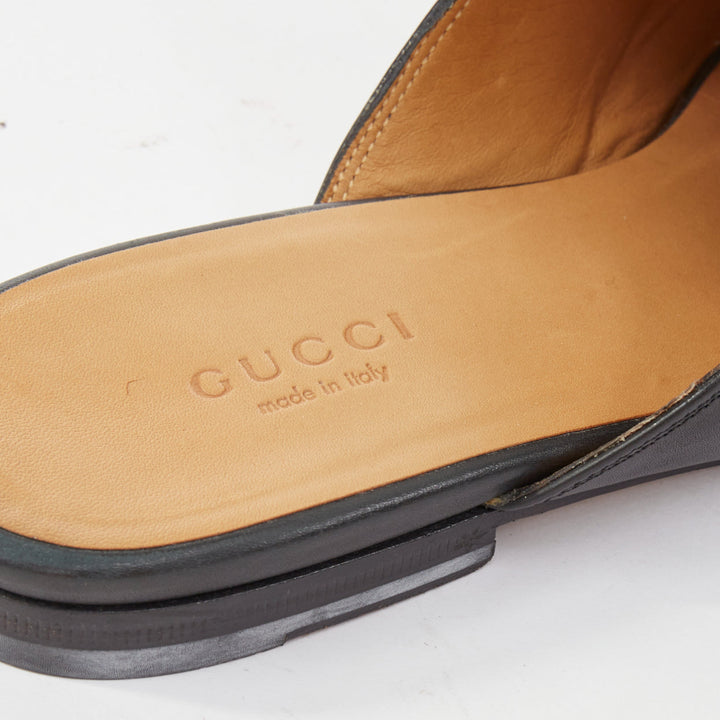GUCCI Princetown black leather horsebit backless classic loafer mules EU37