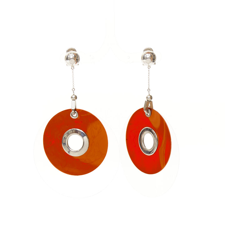 PRADA 2011 Runway layered red paillettes silver retro drop clip on earrings