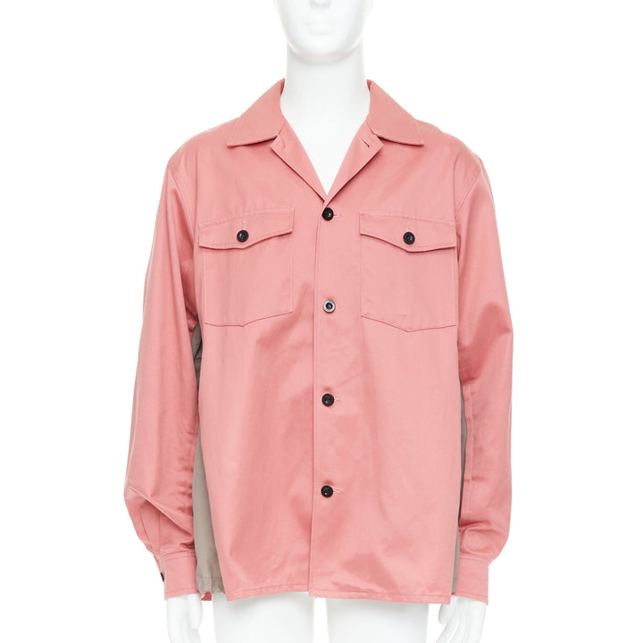 SACAI 2022 pink grey cotton nylon flared inserts safari boxy shirt JP3 L