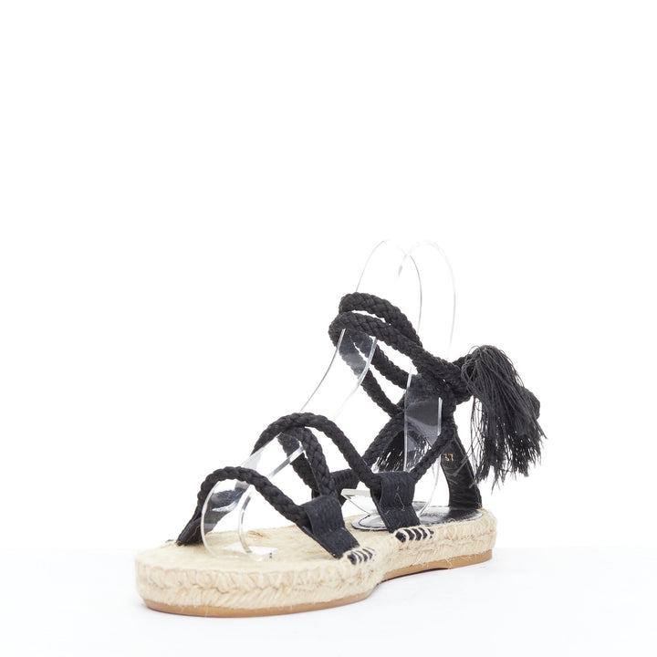 DIOR 2020 Diorexpress black embroidered cotton rope tie jute sandals EU37