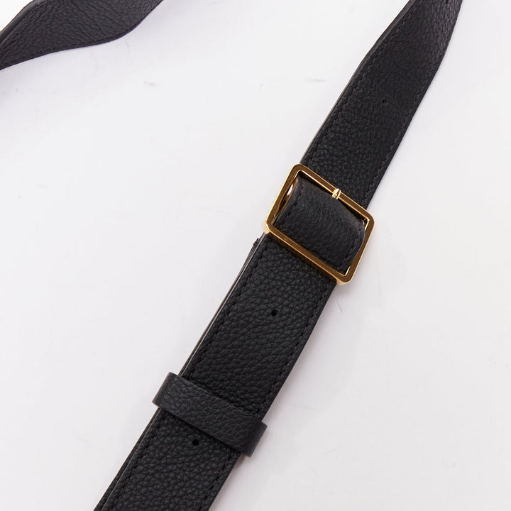 THE ROW Mail black leather gold hardware flap crossbody shoulder bag