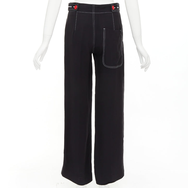 CELINE Phoebe Philo black white overstitch red button wide pants FR34 XS