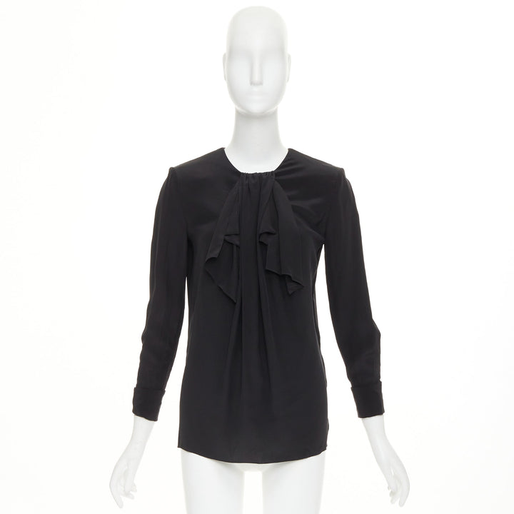 SAINT LAURENT 2012 pussy bow ribbon collar padded shoulder silk blouse FR36 S