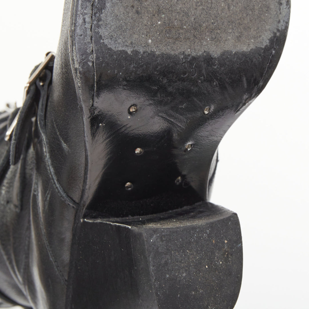 CELINE Phoebe Philo Berlin black leather triple buckle front zip biker boot EU36