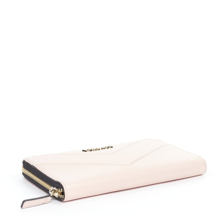 VERSACE light pink saffiano leather gold logo V stitch long wallet