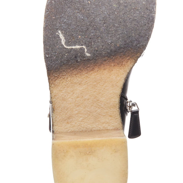 CHANEL Turnlock CC black leather silver logo crepe rubber sole ankle boots EU37