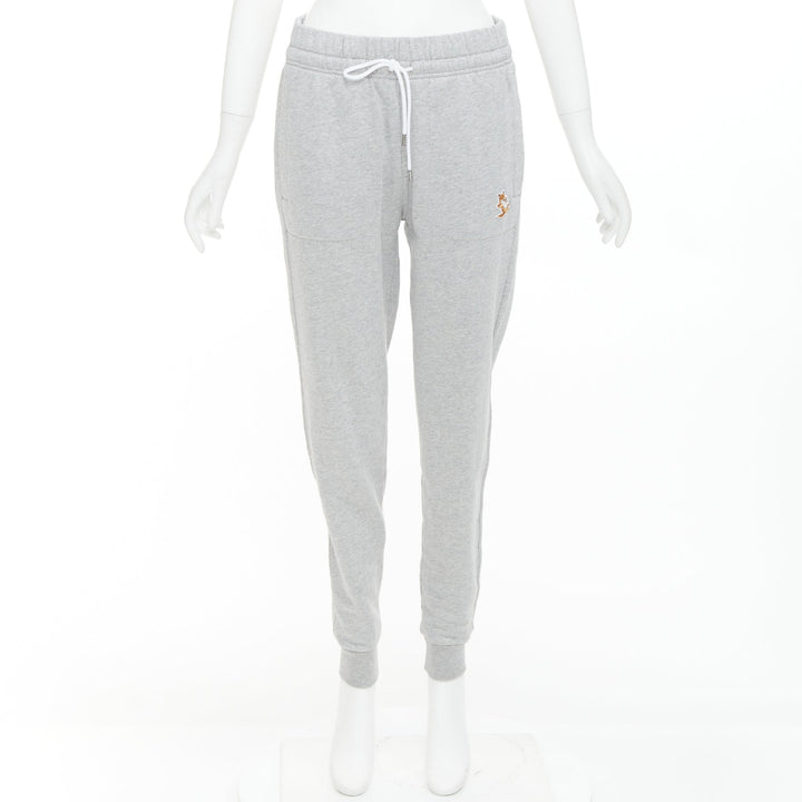 MAISON KITSUNE grey cotton fox badge tapered jogger sweat pants XS