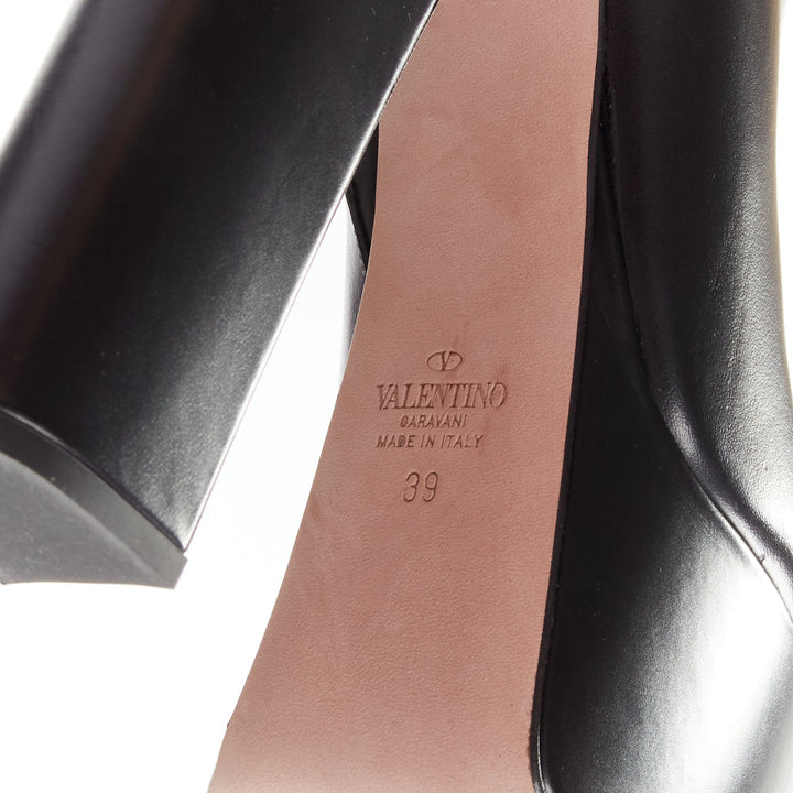 VALENTINO 2023 Tango 155 black leather Vlogo gold buckle platform boots EU39