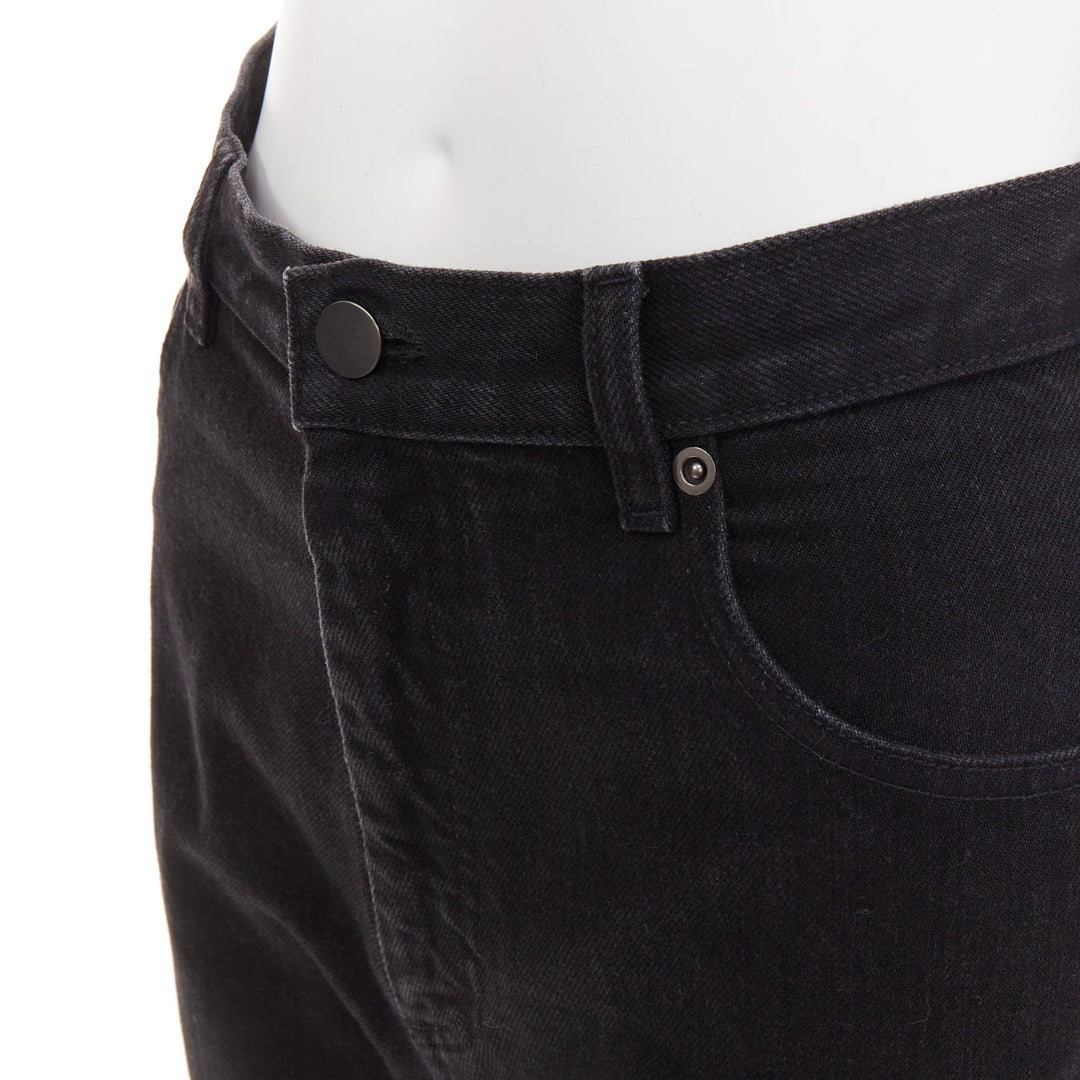 OLD CELINE Phoebe Philo black cotton denim raw  slit straight leg jeans FR36 S