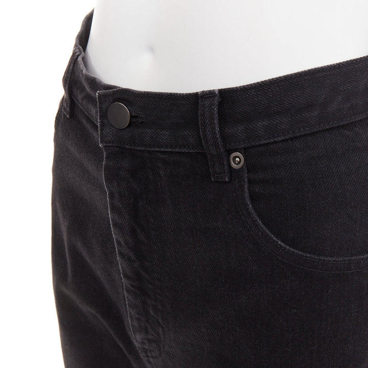 OLD CELINE Phoebe Philo black cotton denim raw  slit straight leg jeans FR36 S