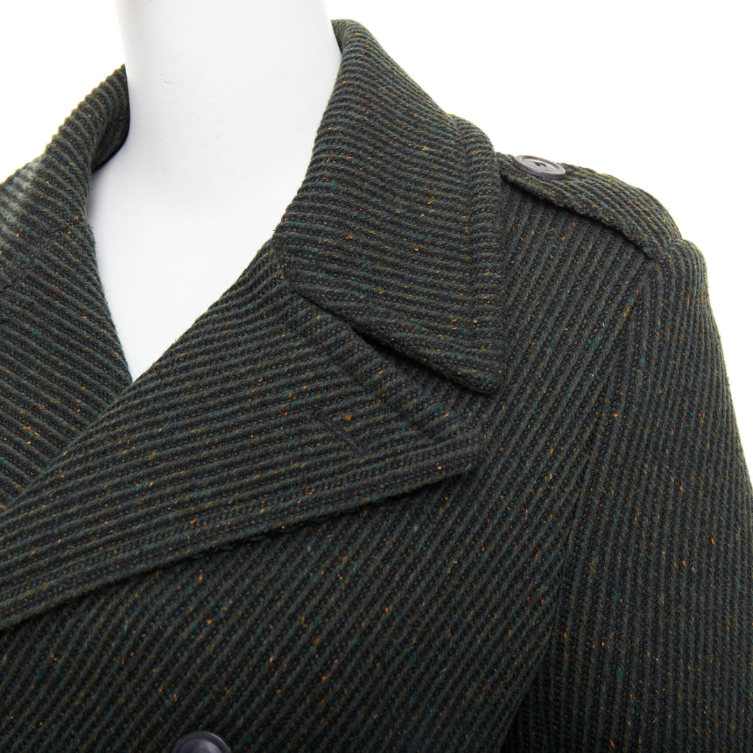 CHRISTIAN DIOR green virgin wool ribbed knit double breasted pea coat FR36 S