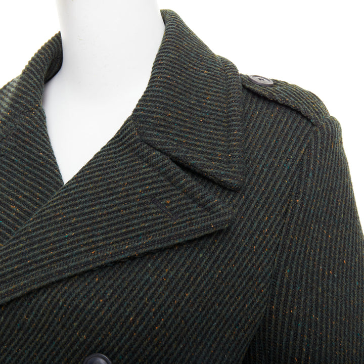 CHRISTIAN DIOR green virgin wool ribbed knit double breasted pea coat FR36 S