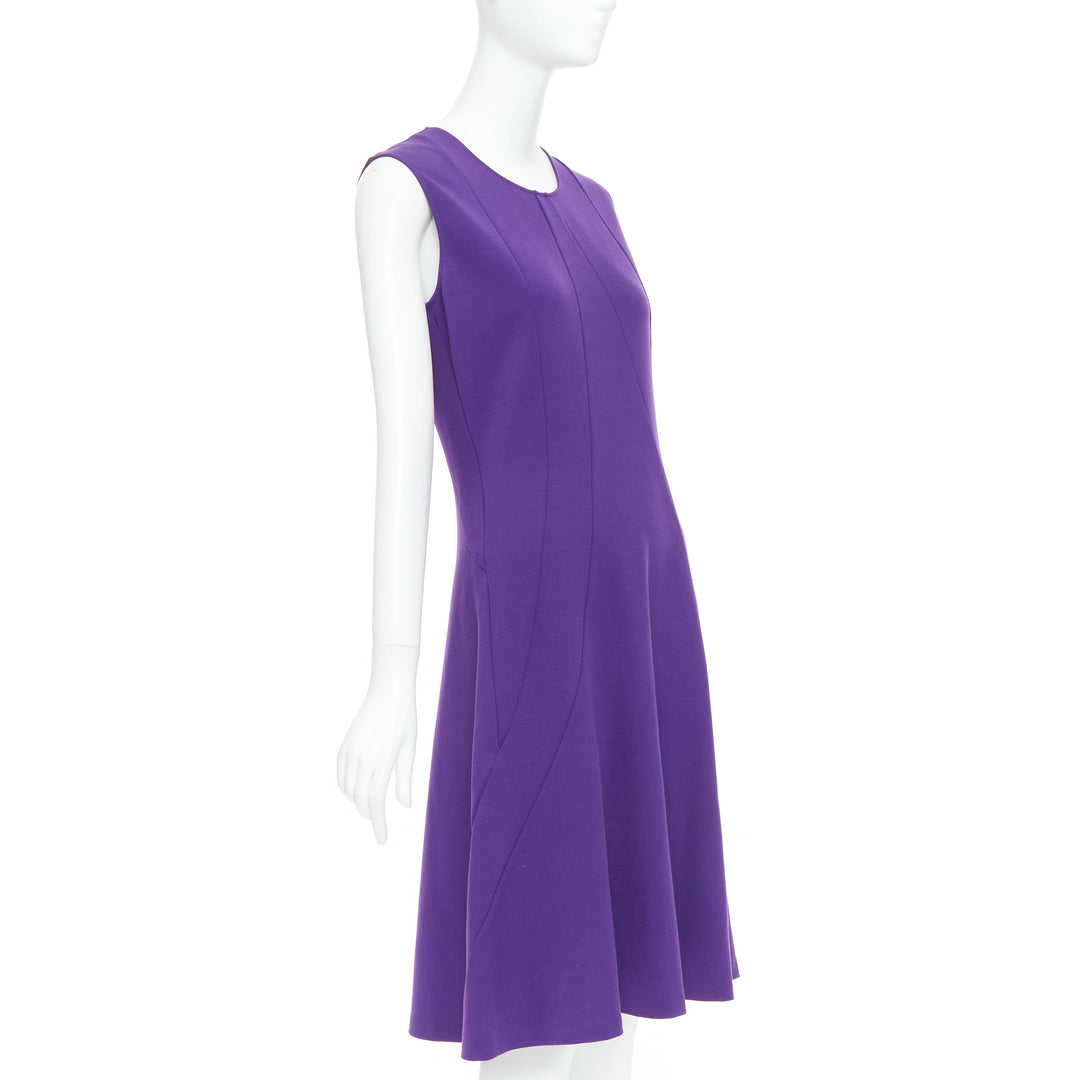 JIL SANDER purple wool blend contour panel fit flare dress FR40 L