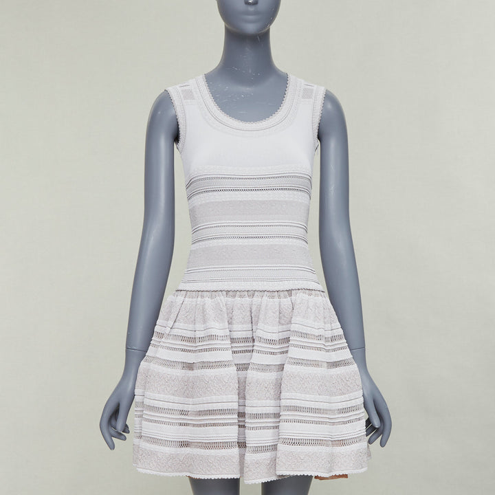 ALAIA powder grey viscose tiered stretch knit sleeveless fit flare dress FR36 S