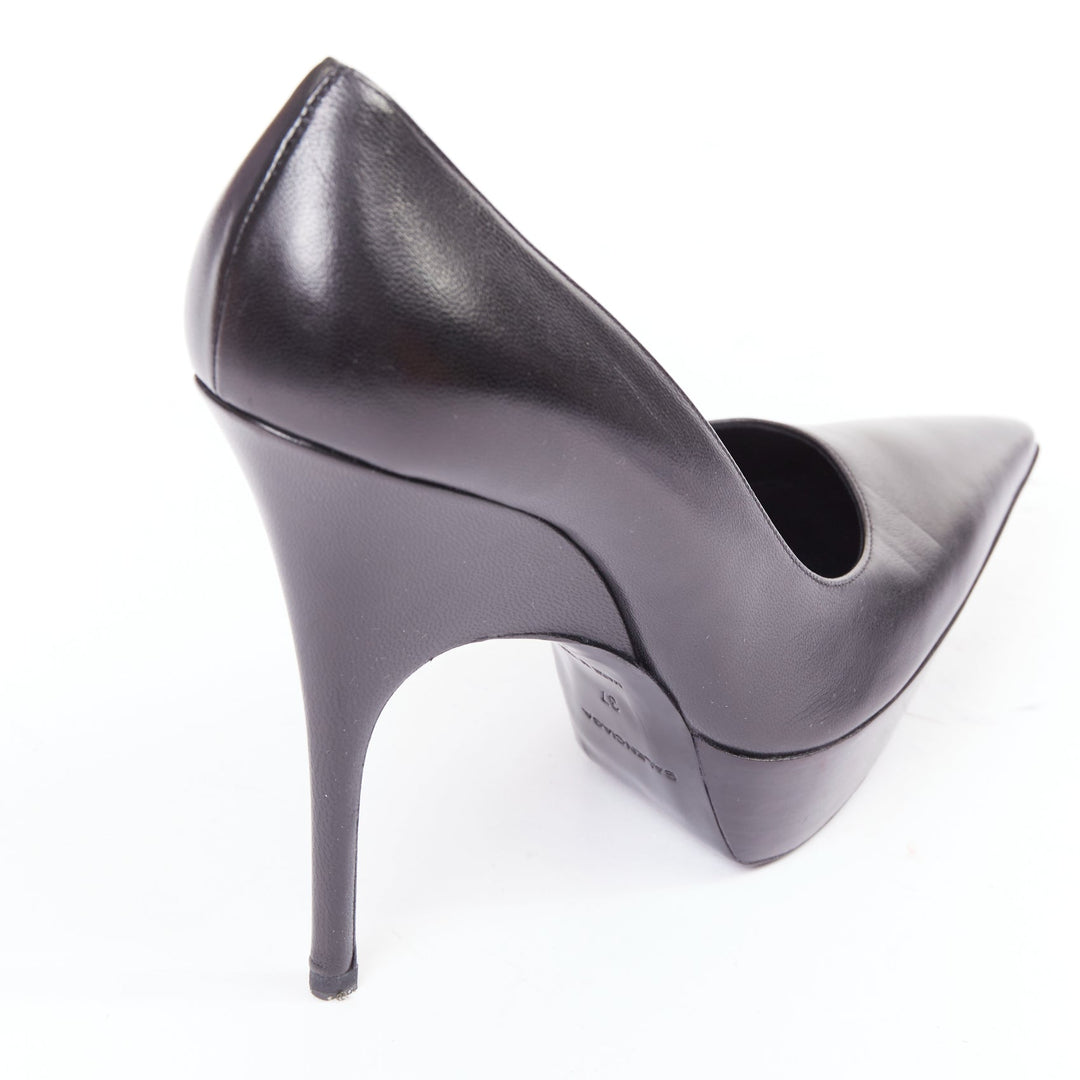 BALENCIAGA Chevreau Brilliant black calf leather sculpted platform pumps EU37