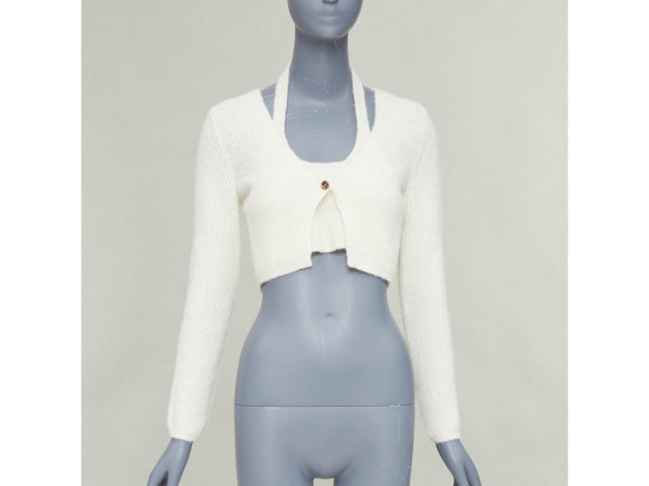 T ALEXANDER WANG cream alpaca blend halter crop deconstructed cardigan S