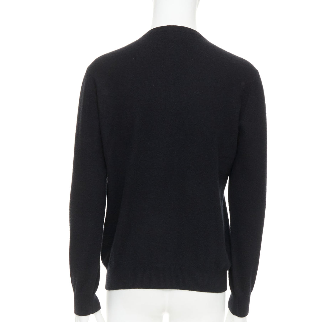 HERMES 100% cashmere black V-neck minimal classic sweater XL
