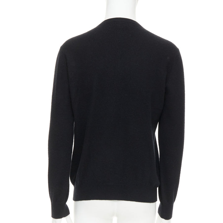 HERMES 100% cashmere black V-neck minimal classic sweater XL