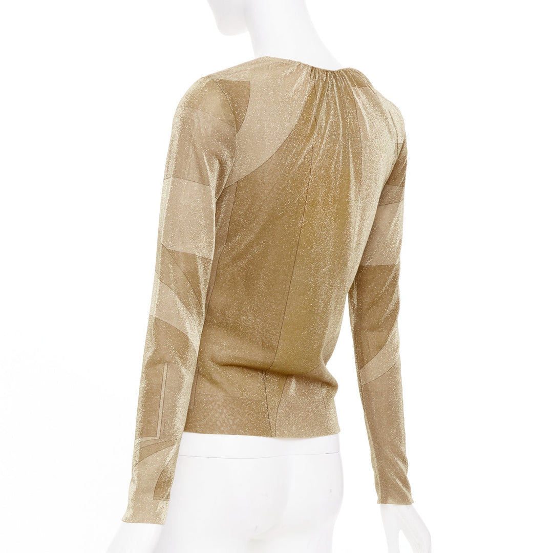 GUCCI 1999 Vintage Tom Ford gold metallic lurex block graphic top IT42 M