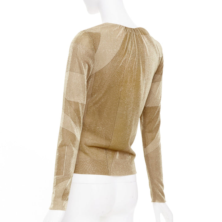 GUCCI 1999 Vintage Tom Ford gold metallic lurex block graphic top IT42 M