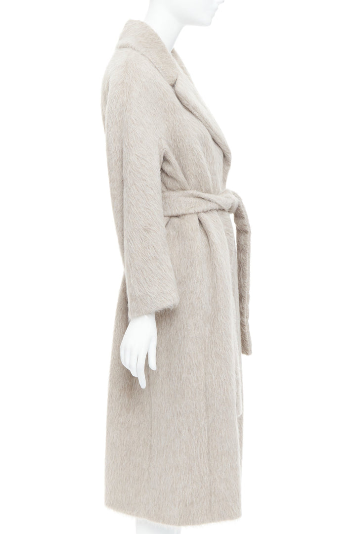 MAX MARA S grey alpaca virgin wool spread collar belted long coat IT38 XS