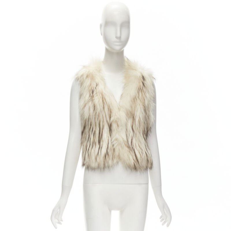 METEO YVES SALOMON cream raccoon fur vest jacket IT36 XS