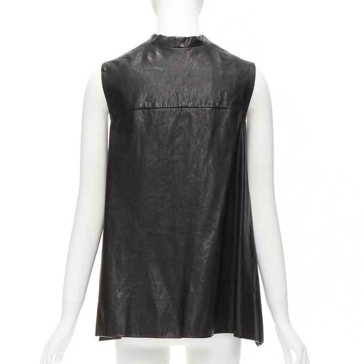 RICK OWENS Wedge black calf leather panelled high low boxy vest IT38 XS