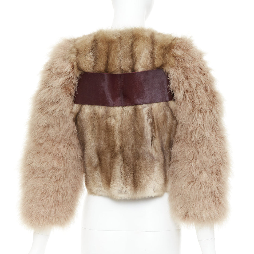 rare GIVENCHY beige Astrakan fur feather sleeves cropped bolero jacket