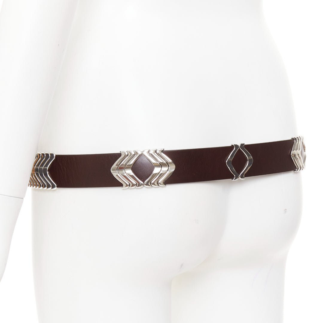 ISABEL MARANT 2021 Tehora dark brown calfskin leather silver chevron belt 85cm